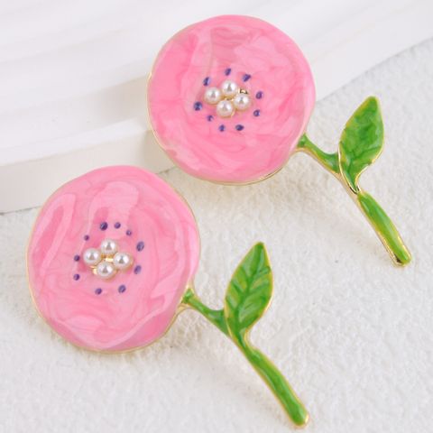 1 Pair Sweet Flower Enamel Plating Zinc Alloy Artificial Pearls Ear Studs