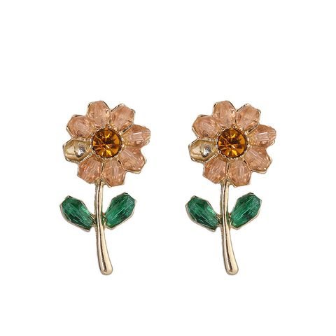 1 Pair Simple Style Flower Plating Artificial Crystal Sterling Silver Ear Studs