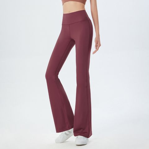 Simple Style Solid Color Nylon Spandex Active Bottoms Flared Pants