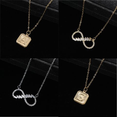 Cute Simple Style Shiny Letter Infinity Zircon Alloy Wholesale Pendant Necklace