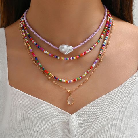 IG Style Ethnic Style Simple Style Irregular Water Droplets Beaded Alloy Wholesale Layered Necklaces