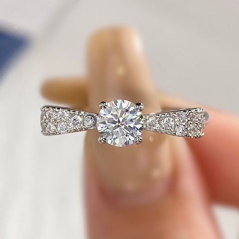Sterling Silver Silver Plated IG Style Shiny GRA Certificate Inlay Bow Knot Moissanite Rings