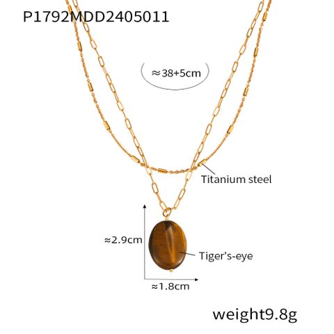 Retro Simple Style Round Oval 18K Gold Plated Tiger Eye 304 Stainless Steel Tiger Eye Wholesale Pendant Necklace