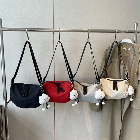 Women's Medium Canvas Solid Color Classic Style Sports Ornament Sewing Thread Zipper Crossbody Bag