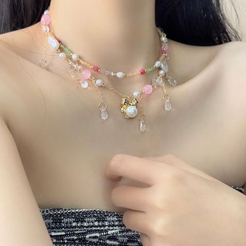 Cute Sweet Bow Knot Beaded Alloy Wholesale Necklace