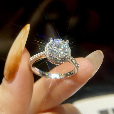 Sterling Silver Silver Plated Luxurious Simple Style GRA Certificate Inlay Solid Color Moissanite Rings