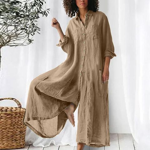 Women's Street Casual Solid Color Full Length Patchwork Jumpsuits