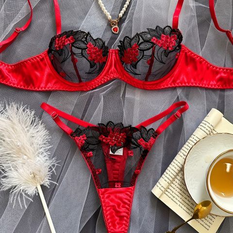 Women's Sexy Color Block Sexy Lingerie Sets Home Honeymoon Sheer Bra Low Waist See-Through Sexy Lingerie