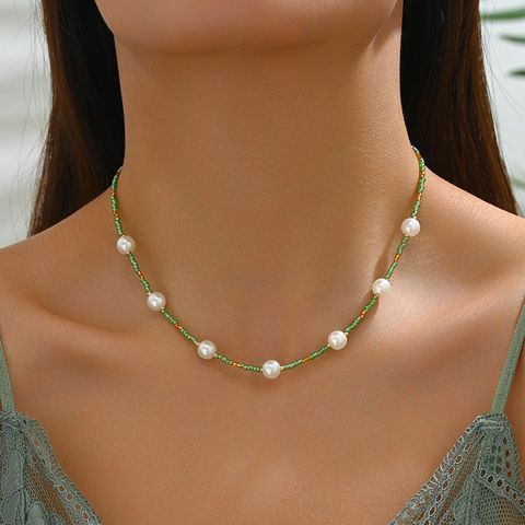 Simple Style Geometric Pearl Plastic Resin Seed Bead Wholesale Necklace