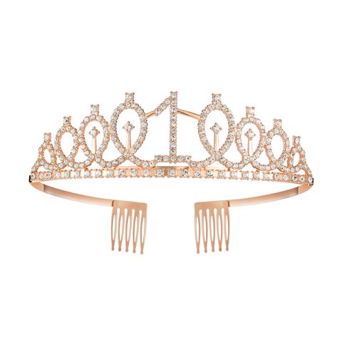 Women's IG Style Shiny Number Crown Alloy Hollow Out Inlay Rhinestones Crown