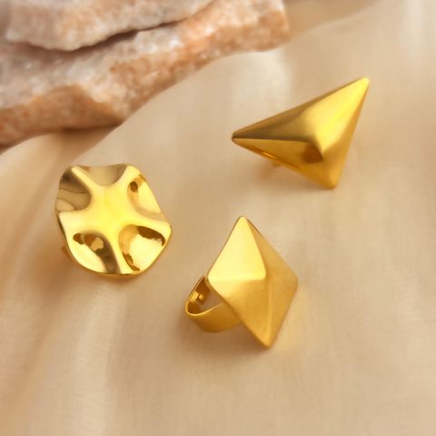 Wholesale Jewelry Retro Simple Style Triangle Solid Color 304 Stainless Steel 18K Gold Plated Plating Adjustable Ring