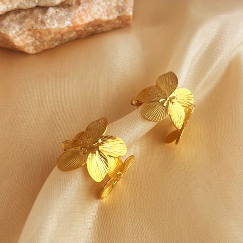 1 Pair IG Style Simple Style Flower Plating Pleated 304 Stainless Steel 18K Gold Plated Ear Studs