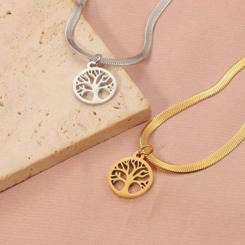 Wholesale Jewelry Simple Style Life Tree Titanium Steel Pendant Necklace