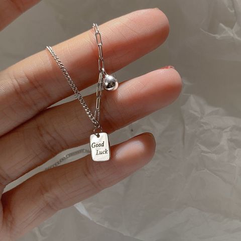 Sterling Silver Simple Style Diamond Letter Rectangle Pendant Necklace