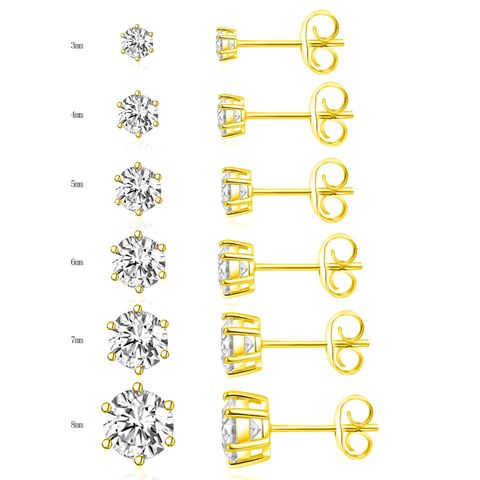 5 Pieces Set Simple Style Geometric Inlay Copper Zircon 18K Gold Plated Ear Studs