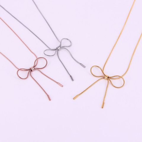 Wholesale Jewelry Cute Sweet Bow Knot Titanium Steel Pendant Necklace