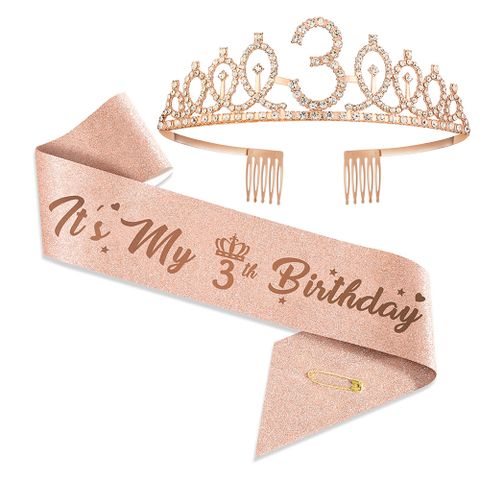Girl'S Cartoon Style Letter Crown Metal Stoving Varnish Crystal Crown
