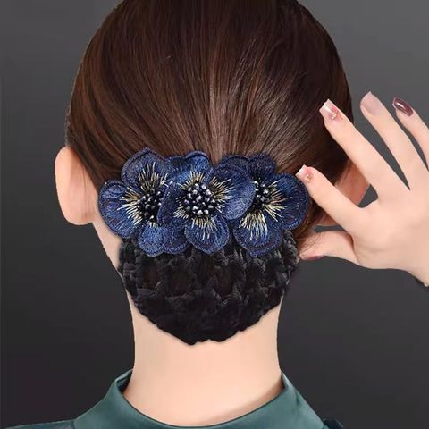 Women's Ethnic Style Floral Gauze Embroidery Knitting Hair Clip