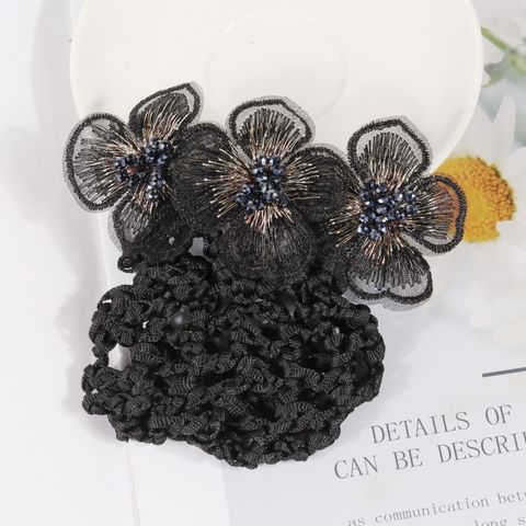 Women's Ethnic Style Floral Gauze Embroidery Knitting Hair Clip