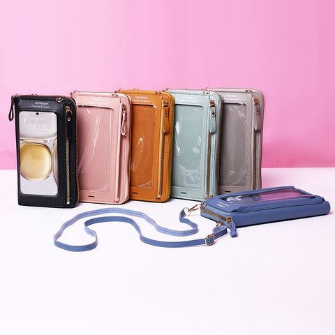 Women's Medium Pu Leather Solid Color Streetwear Zipper Phone Wallets