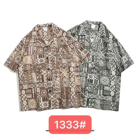 Men's Ditsy Floral Casual Turndown Short Sleeve Loose Men's Tops