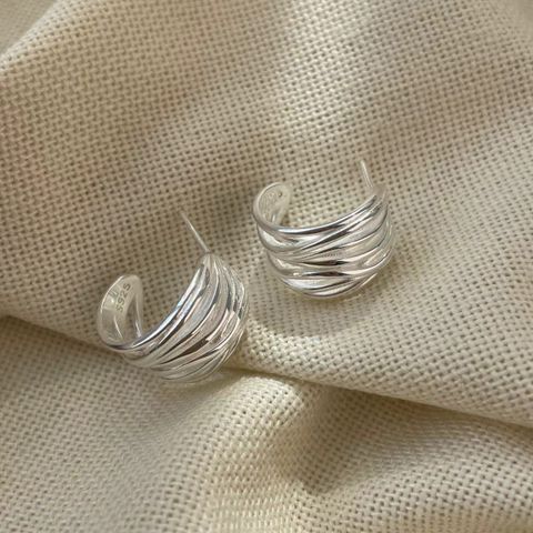 1 Pair Simple Style C Shape Solid Color Sterling Silver Ear Studs