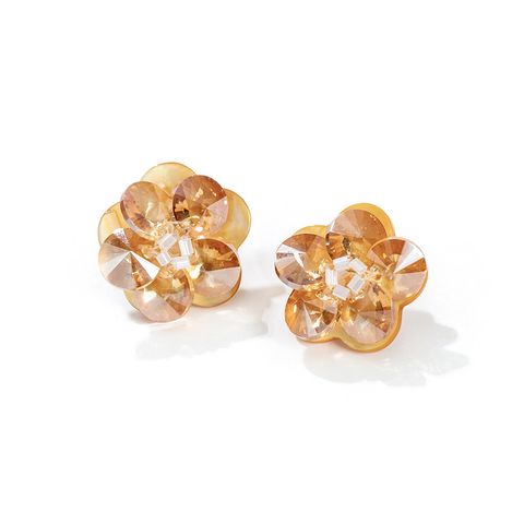 1 Pair Glam Lady Shiny Floral Copper 14K Gold Plated Ear Studs