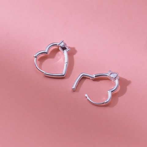 1 Pair Simple Style Heart Shape Solid Color Inlay Sterling Silver Zircon Ear Studs