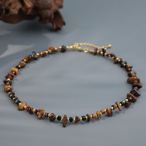 Vintage Style Color Block 18K Gold Plated Natural Stone Copper Wholesale Necklace