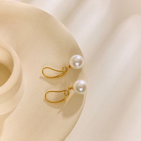 1 Pair Elegant Glam Luxurious Pearl Plating Inlay 304 Stainless Steel Pearl 18K Gold Plated Drop Earrings