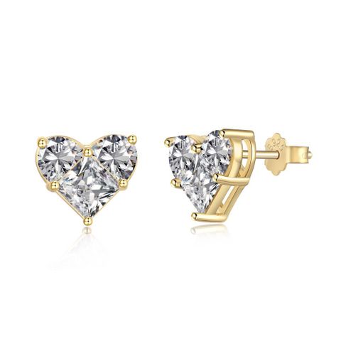 Simple Style Classic Style Heart Shape Sterling Silver Inlay Zircon Women's Earrings Necklace