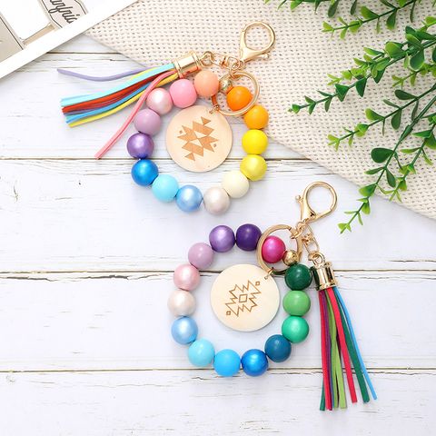 Casual Vacation Simple Style Round Wood Beaded Mother'S Day Keychain