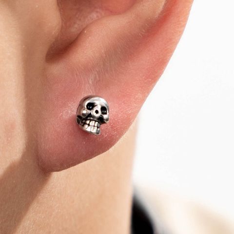 1 Piece IG Style Simple Style Cool Style Skull 316 Stainless Steel  Drop Earrings Ear Studs