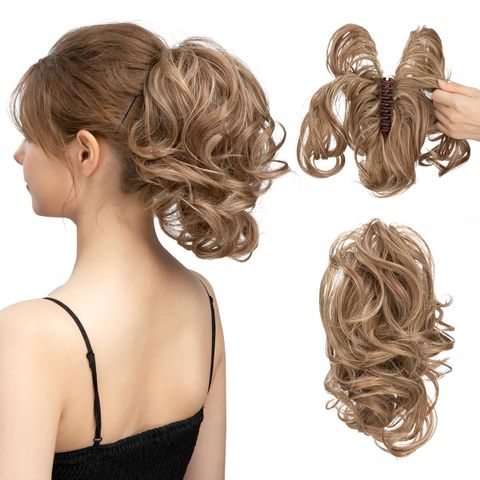 Women's Elegant Sweet Casual Street Chemical Fiber High Temperature Wire Short Curly Hair Ponytail Wig Clips