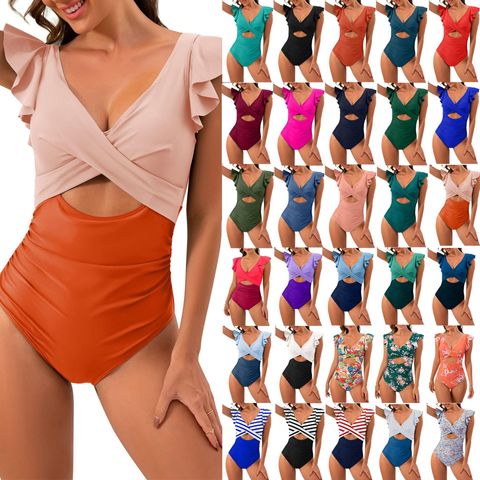 Women's Elegant Sexy Color Block Solid Color 1 Piece One Piece Swimwear