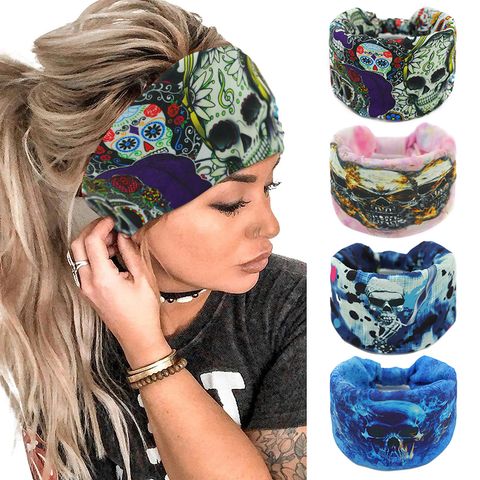 Unisex Modern Style Simple Style Digital Printing Skull Rayon Fabric Knit Criss Cross Printing Handmade Hair Band