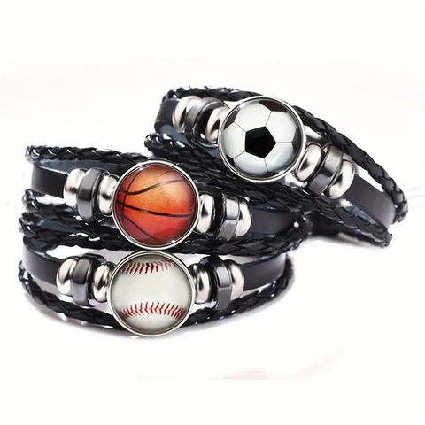 Hip-Hop Sports Basketball Football Pu Leather Inlay Glass Unisex Drawstring Bracelets