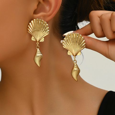 1 Pair Beach Conch Shell Iron Drop Earrings