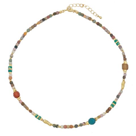 Elegant Luxurious Vacation Round 18K Gold Plated Natural Stone Tourmaline Copper Wholesale Necklace