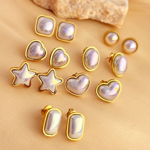 1 Pair IG Style Simple Style Water Droplets Flower Shell Plating Inlay 304 Stainless Steel Opal 18K Gold Plated Ear Studs