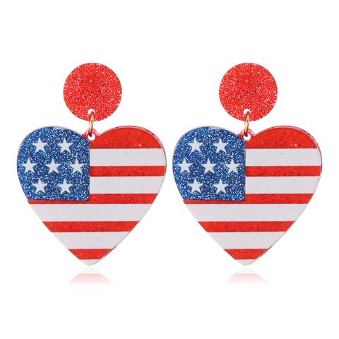 1 Pair Modern Style Classic Style Heart Shape American Flag Arylic Drop Earrings