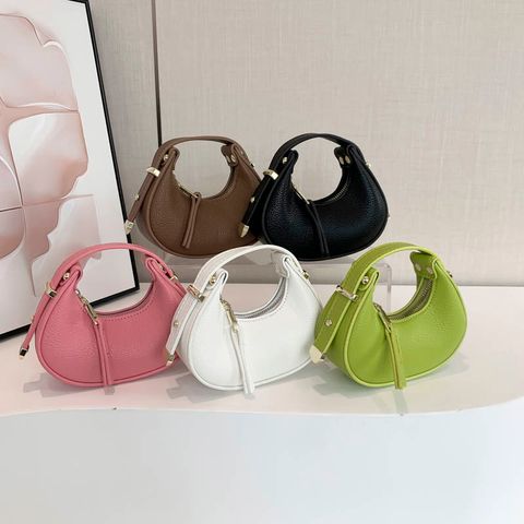Women's Small Pu Leather Solid Color Classic Style Streetwear Sewing Thread Dumpling Shape Zipper Handbag
