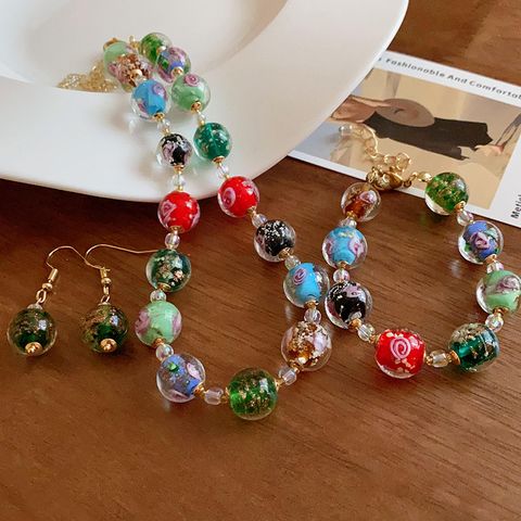 Retro Exaggerated Round Alloy Glass Bead Wholesale Jewelry Set
