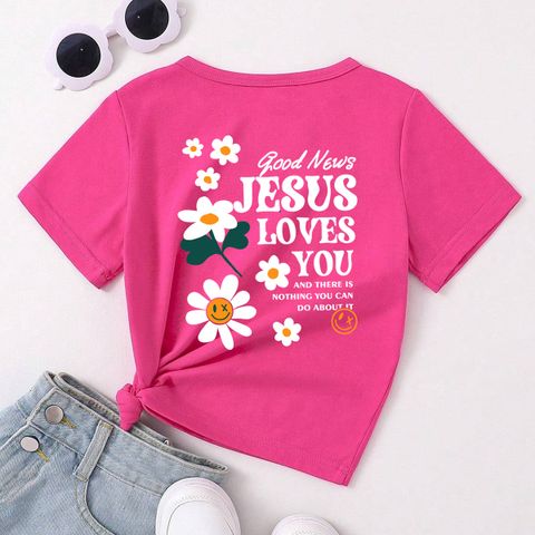 Cute Cartoon Letter Polyester T-shirts & Blouses