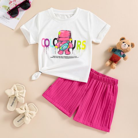 Casual Cute Cartoon Polyester Girls Clothing Sets