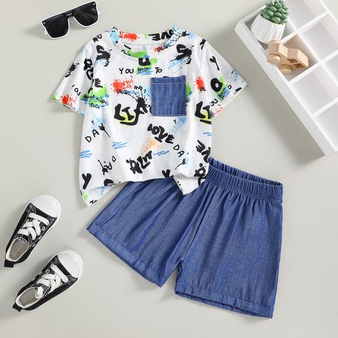 Simple Style Streetwear Letter Polyester Boys Clothing Sets