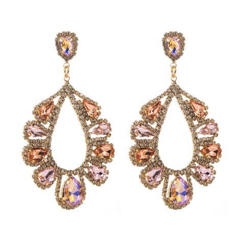 1 Pair Casual Modern Style Classic Style Water Droplets Hollow Out Inlay Carving Alloy Rhinestones Glass Gold Plated Drop Earrings