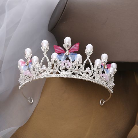 Fashion Crown Butterfly Metal Inlay Artificial Pearls Rhinestones Crown