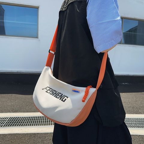 Unisex Nylon Letter Color Block Classic Style Streetwear Sports Sewing Thread Zipper Shoulder Bag Crossbody Bag Travel Bag