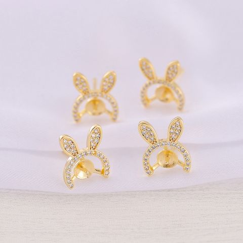 1 Pair Cute Romantic Sweet Bunny Ears Plating Inlay Copper Zircon 18K Gold Plated Ear Studs